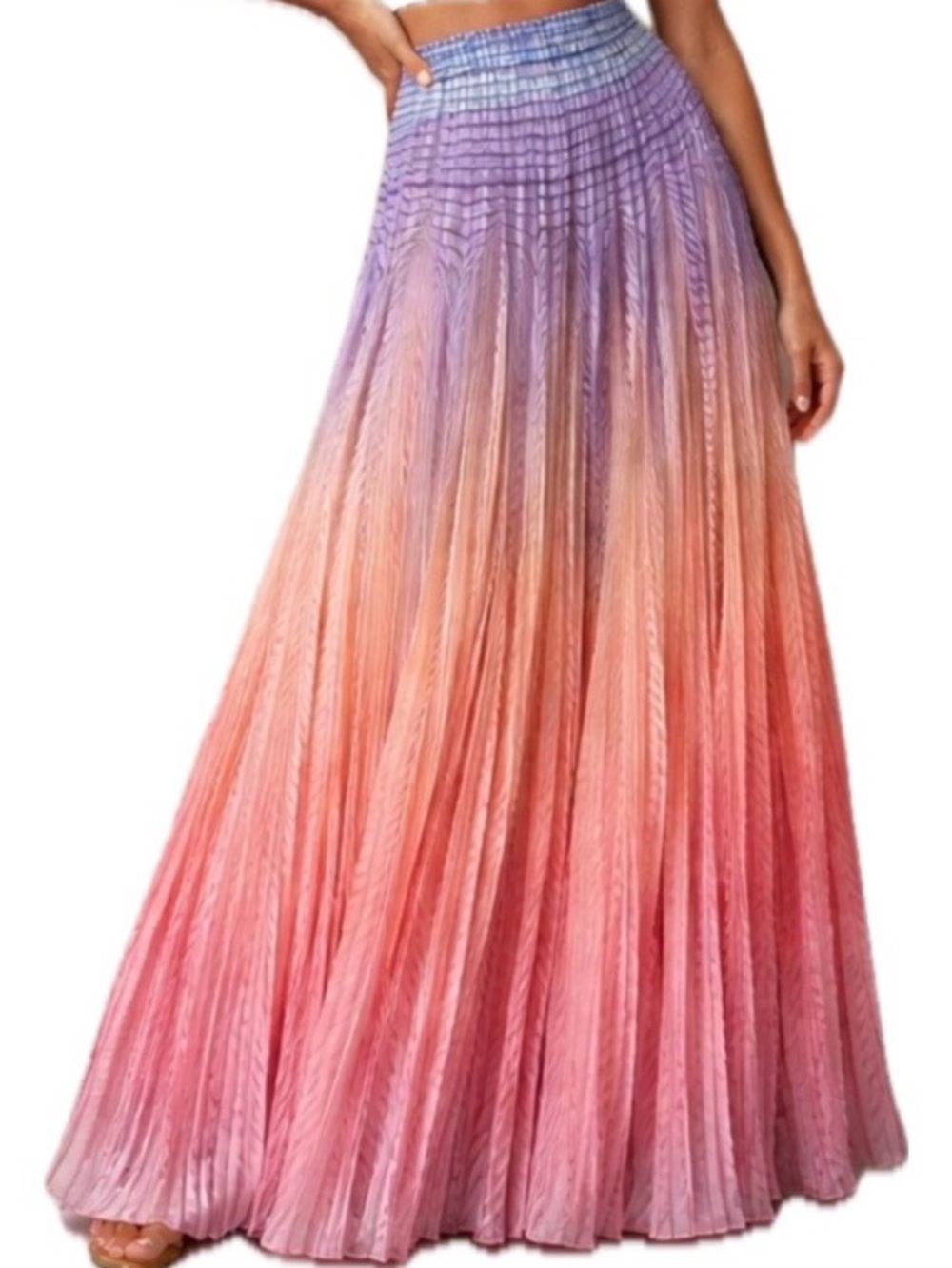 Anthropology Geisha Designs Dawn Coral Ombre Pleated Maxi Skirt Sz 10
